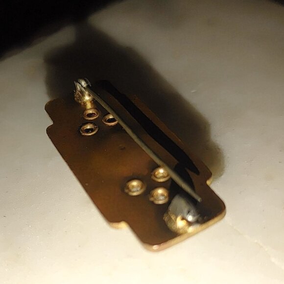 Vintage Art Deco Classic Clear Enamel Rhinestone Brooch Pin Green Black C Clasp - Picture 7 of 9